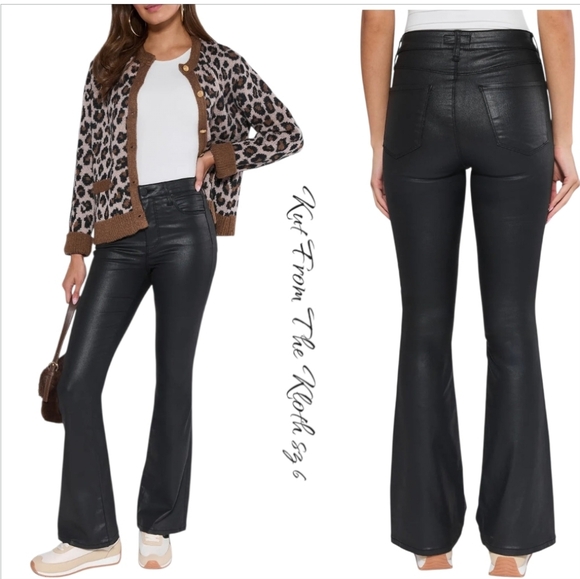 Kut from the Kloth Pants - KUT from the Kloth Ana High Rise Fab Ab Coated Flare Pants Black 6